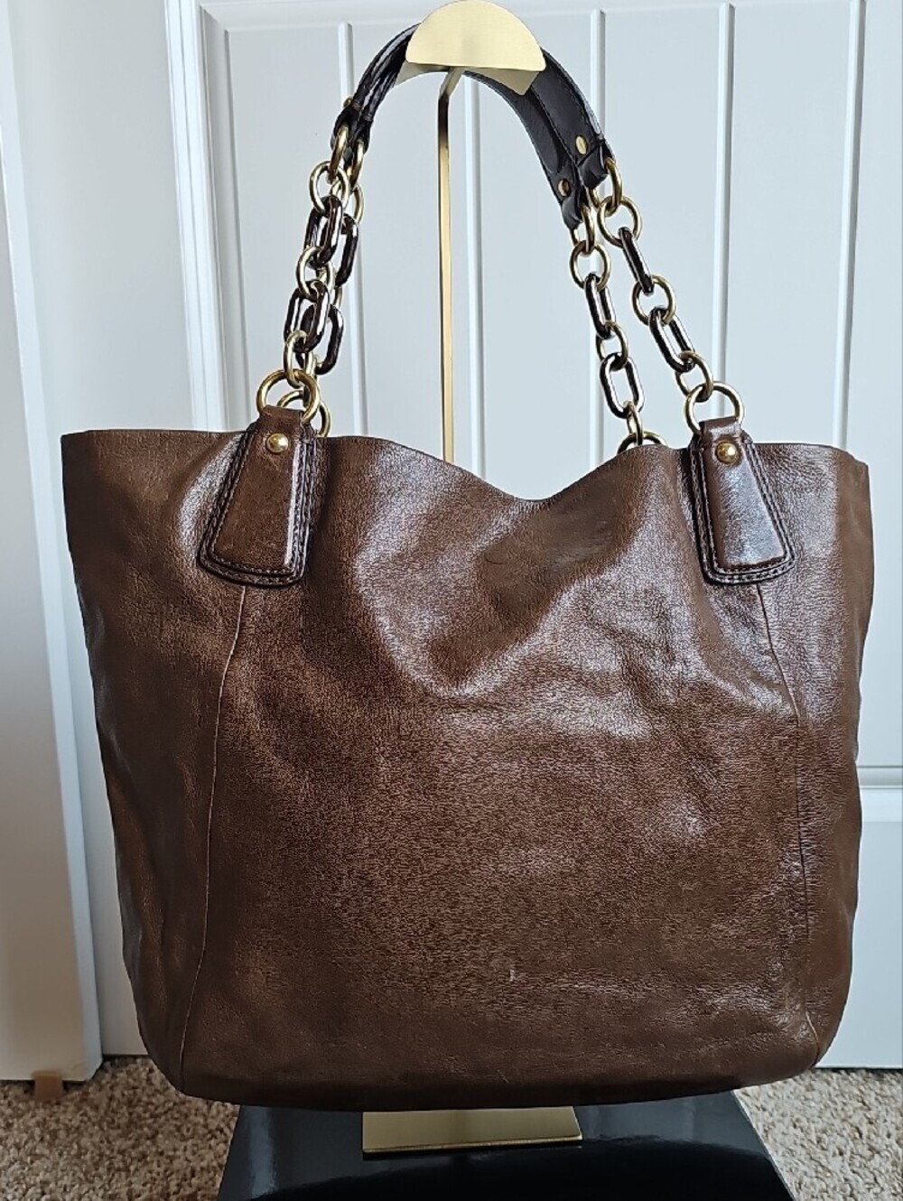 Coach Vintage Kristin Brown Leather Tote / Hobo (Style 14214) Purple Lining - Picture 7 of 12
